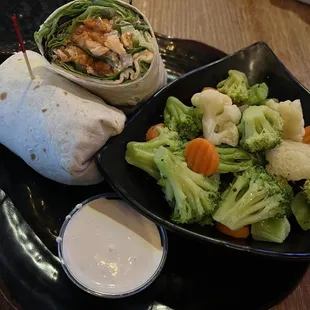 Buffalo Chicken Wrap and veggies