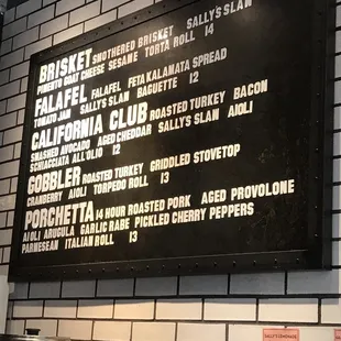 Sandwich menu