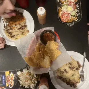 Pupusas and El Salvadoran Enchiladas with chips and salsa