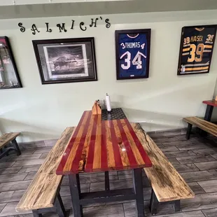 Inside, tables and chairs