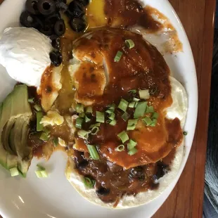 Huevos Rancheros, not pictured: a side of potatoes of your choice (hash browns, hash brown patty, country style)