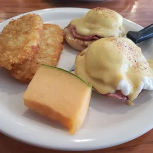 Eggs bennie and hash brown patties