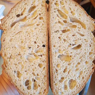 Sourdough loaf cross-section, amazing aroma and crumb (9/20/21)