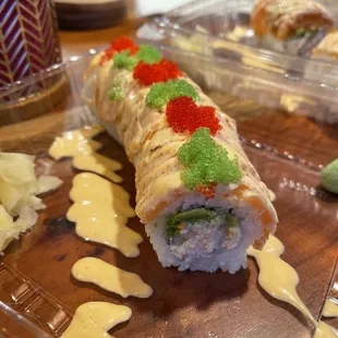 a sushi roll with red caviated caviated caviated caviated caviated caviated