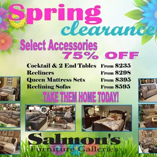 Spring Clearance GOING ON NOW!  Come in and look for the tags!