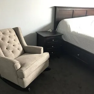 Rocking chair, and king solid wood bedroom set.
