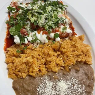 Enchiladas carnitas plate