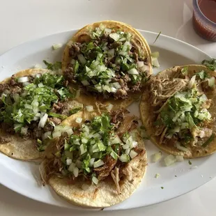 Carne Asada and Carnitas street tacos