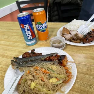 two plates of food on a table