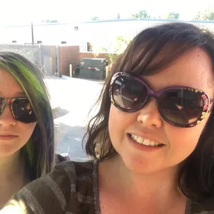 Me &amp; my daughter&apos;s hair after getting colored.  She did ombre green to blue on her underneath hair and one streak at the top of her head.