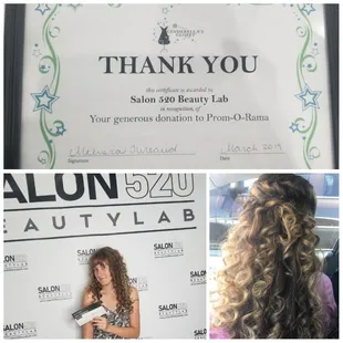 Salon 520 donated Prom up-do/Style at Cinderella's closet and these two beautiful young ladies Won the Gift Certificate! Congratulations!