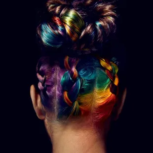 Up- do with vivid rainbow specialty color