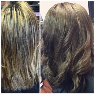 Stephanie fixed my hair from all different types of blondes and we went to all one color! Love it!