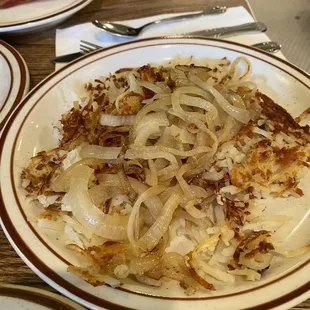 Well done hash browns with carmelized onions...yum