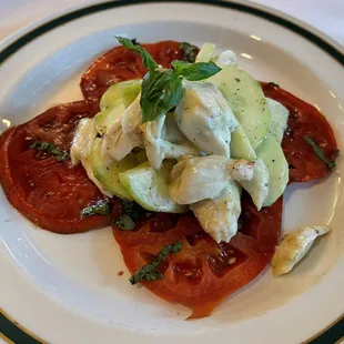 balsamic marinated tomatoes with cucumbers and crab meat appetizer. SO SIMPLE BUT SO TASTY!!!