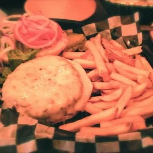 a burger and french fries