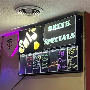 a menu on the wall