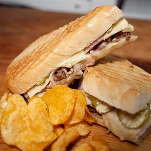 a sandwich and chips