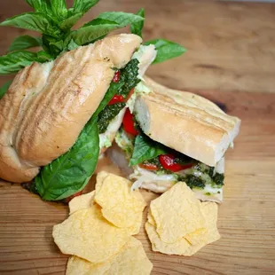 a sandwich and chips