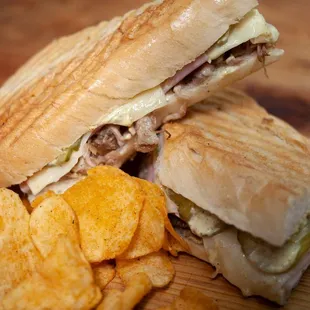 a sandwich and chips