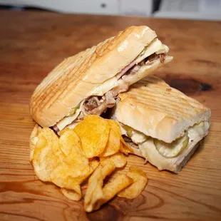 a sandwich and chips