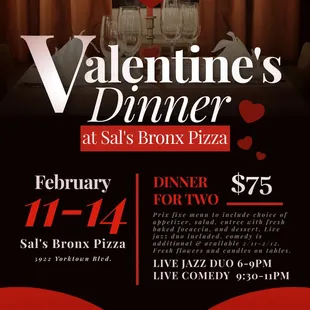 valentine&apos;s dinner flyer