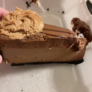 a slice of chocolate cheesecake