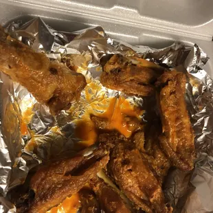 Buffalo 10 Pc Wings--over cooked, bones showing and splintered and no sauce.
