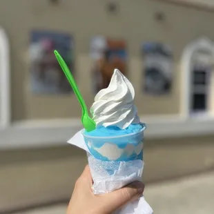 a hand holding a cup of ice cream