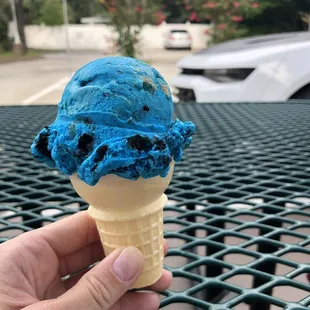 Blue monster. Very messy my hands, fingernails &amp; mouth were blue recommend getting in a cup so you don't have to pay 27 cents later on