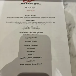 Breakfast menu