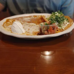 Shrimp taco and shrimp enchilada dinner