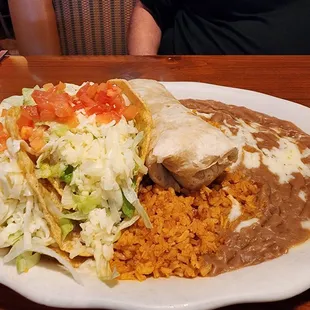 3 item plate ...2 tacos and 1 burito