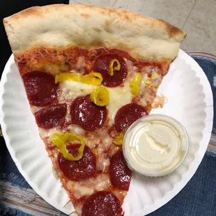 a slice of pepperoni pizza