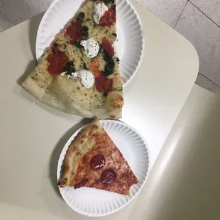 Margherita slice and a pepperoni slice
