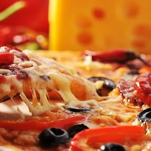 a slice of pizza with cheese and pepperoni