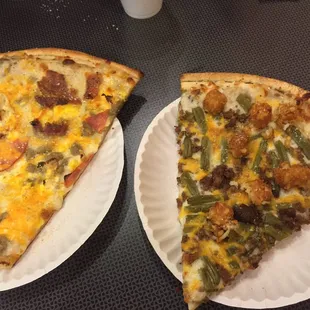 Ham egg sausage and celery green bean sausage and tots. Good goodness.