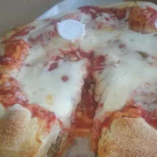 The middle of a stuffed Chicago Supreme pizza.