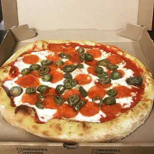 Pepperoni and jalapeño pizza!