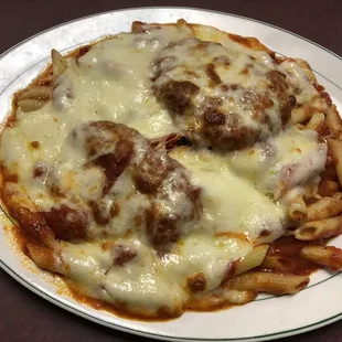 Chicken Parmesan on penne