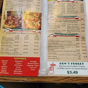 Sal&apos;s Pizza Menu