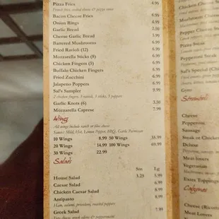 Apps, wings, salads