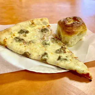 Cheese &amp; Sausage Slice + Garlic Knot
