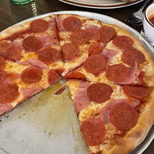 Pepperoni and Canadian bacon, calzone