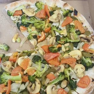 I ordered a RED sauce veggie pizza( this is the actual name on the menu)and they gave me dough with veggies and no sauce.