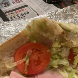 Sub pulled open, no cheese with meat and no banana peppers