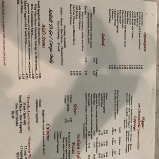 The menu