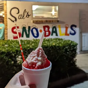 Strawberry and peach snow ball with condensed milk, stuffed with vanilla soft serve