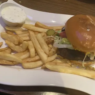 Classic burnt burger with cold fries