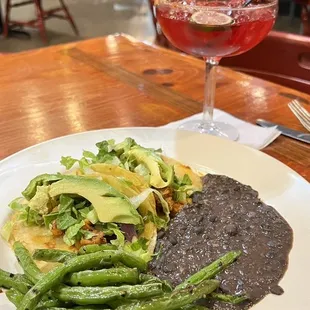 Vegan jackfruit tacos and mezcal margarita